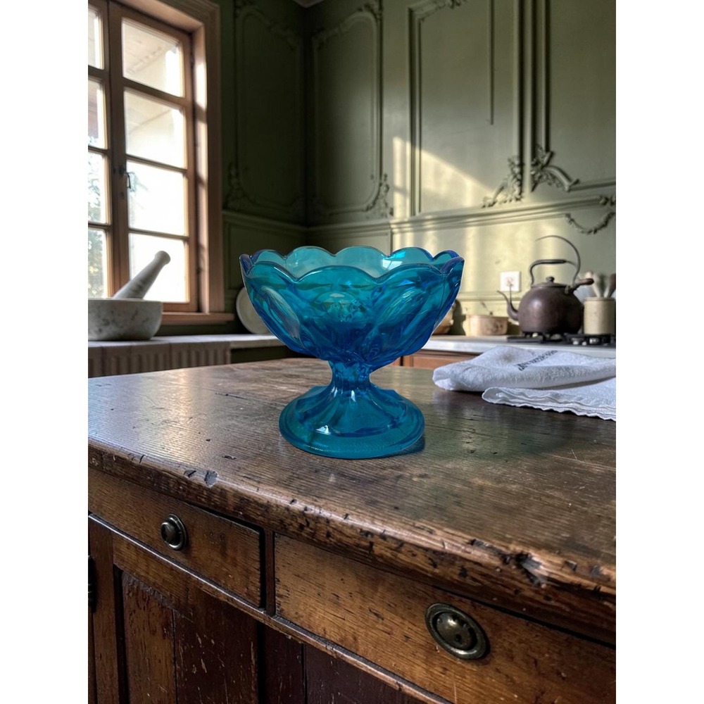 Vintage Fairfield Laser Blue by ANCHOR HOCKING - Compote Dessert Dish Bowl Candy